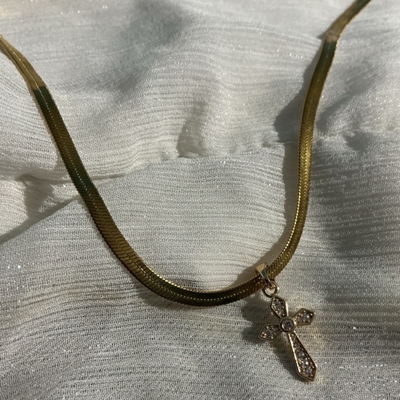 Gorgeous Hypoallergenic Gold Cross Herringbone Necklace - Picture 14 of 15